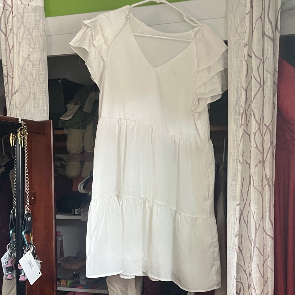White Ruffle Sleeve Dress